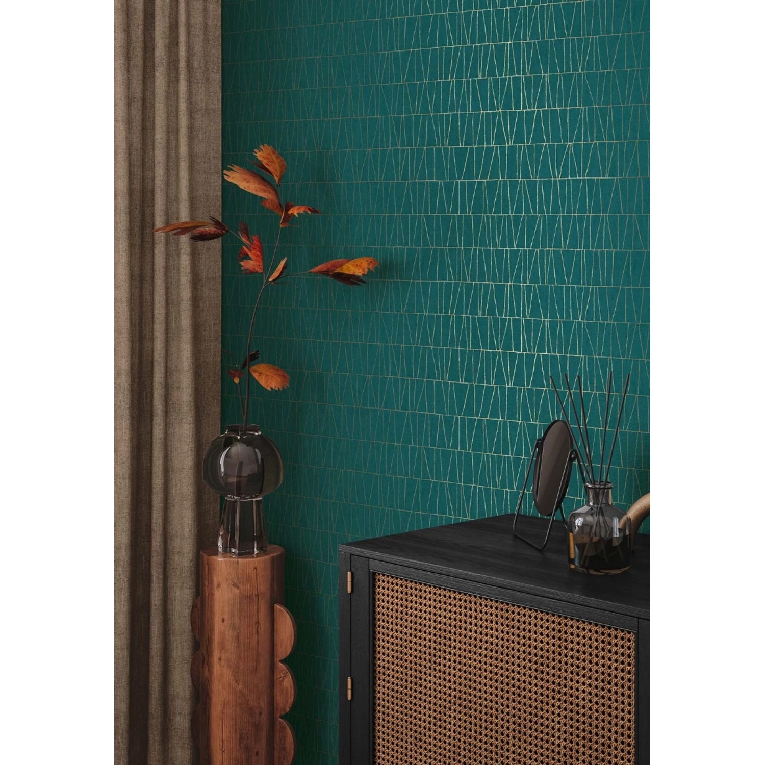 Bricoflor Tapete in Petrol Gold Grün Vliestapete Geometrische Muster im Art Déco Stil Vlies Mustertapete für Wohnzimmer und Küche von Bricoflor