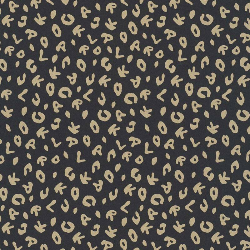 Bricoflor Tapete in Schwarz Gold Wohn und Schlafzimmer Tapete mit Leo Muster im Fashion Design Modische Vliestapete mit Buchstaben als animal Print von Bricoflor