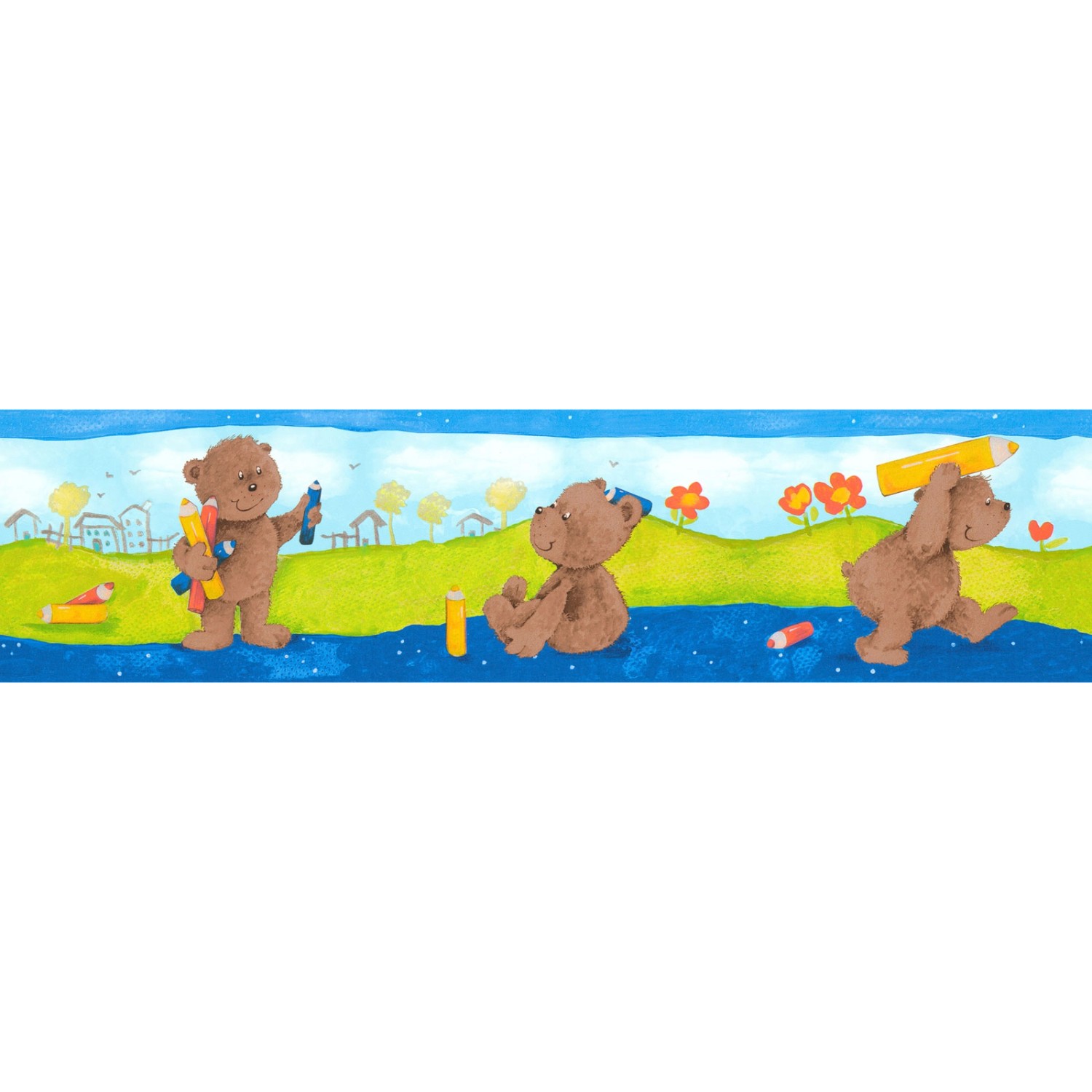 Bricoflor Tapete mit Teddy Bär für Kinderzimmer Selbstklebende Tapetenbordüre Ideal für Jungen und Mädchen Tier Tapeten Bordüre Bunt mit Vinyl 30 von Bricoflor
