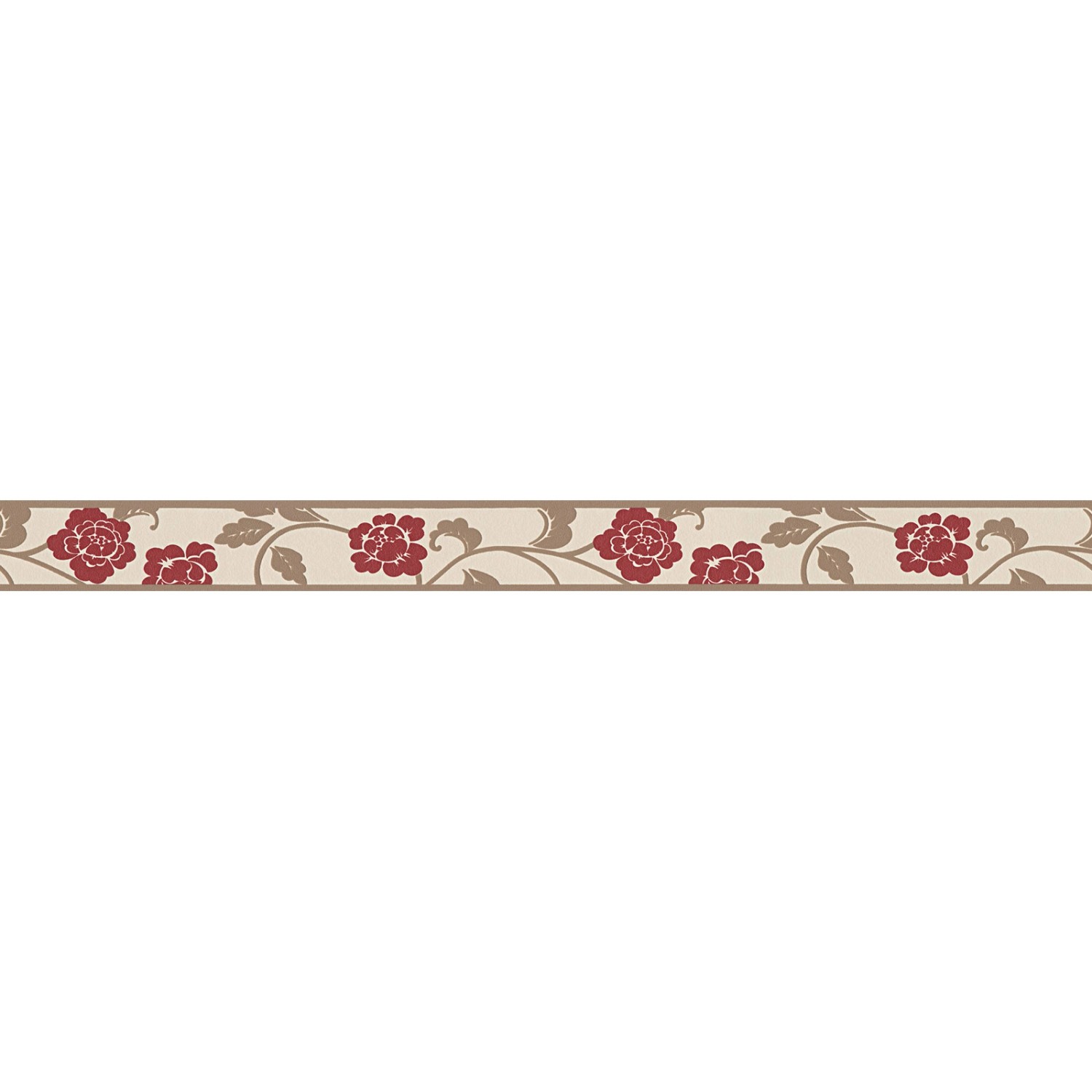 Bricoflor Tapetenbordüre mit Blumen für Schlafzimmer und Esszimmer Selbstklebende Bordüre in Rot und Beige Schmale Tapetenborte aus Vlies und Vinyl von Bricoflor