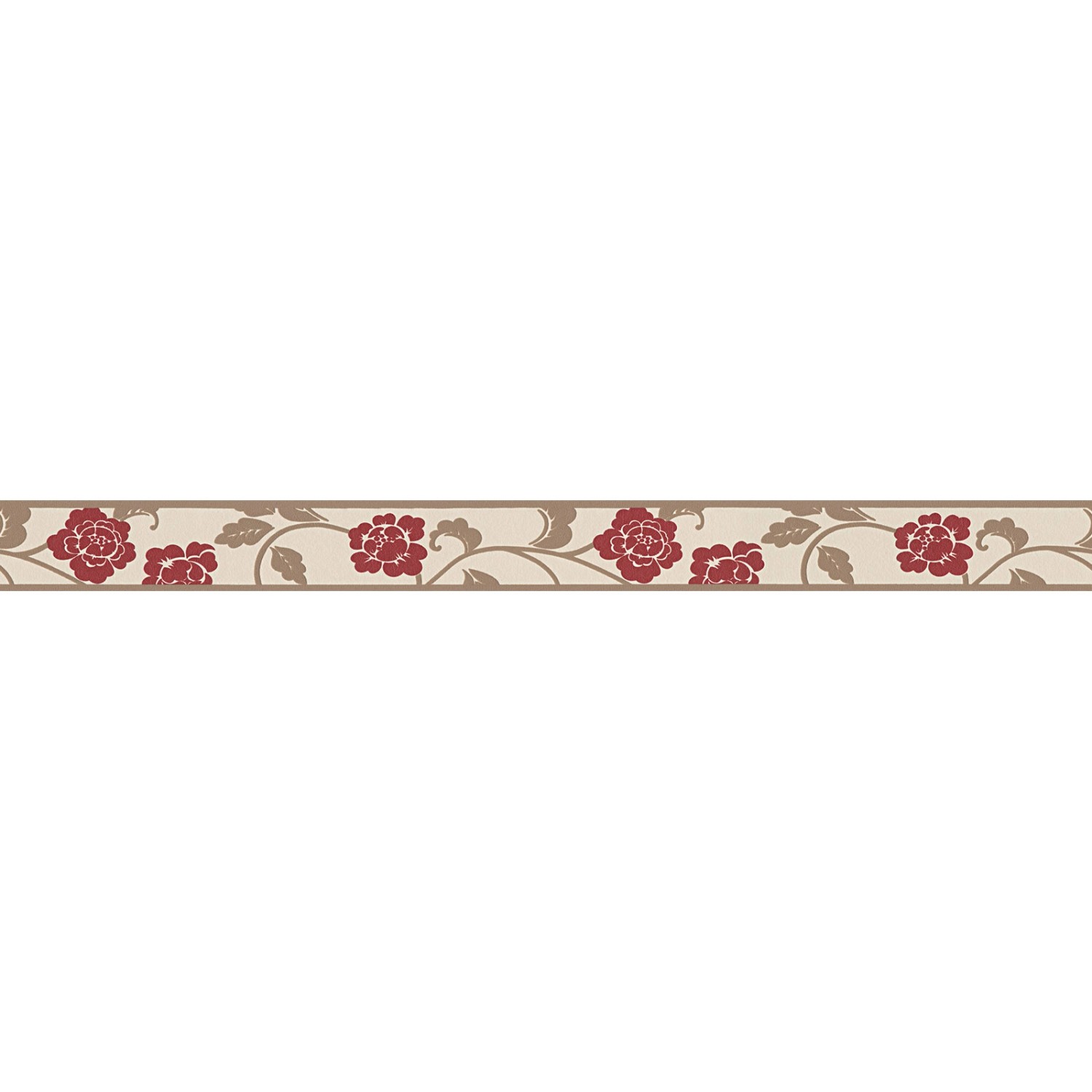 Bricoflor Tapetenbordüre mit Blumen für Schlafzimmer und Esszimmer Selbstklebende Bordüre in Rot und Beige Schmale Tapetenborte aus Vlies und Vinyl 30 von Bricoflor