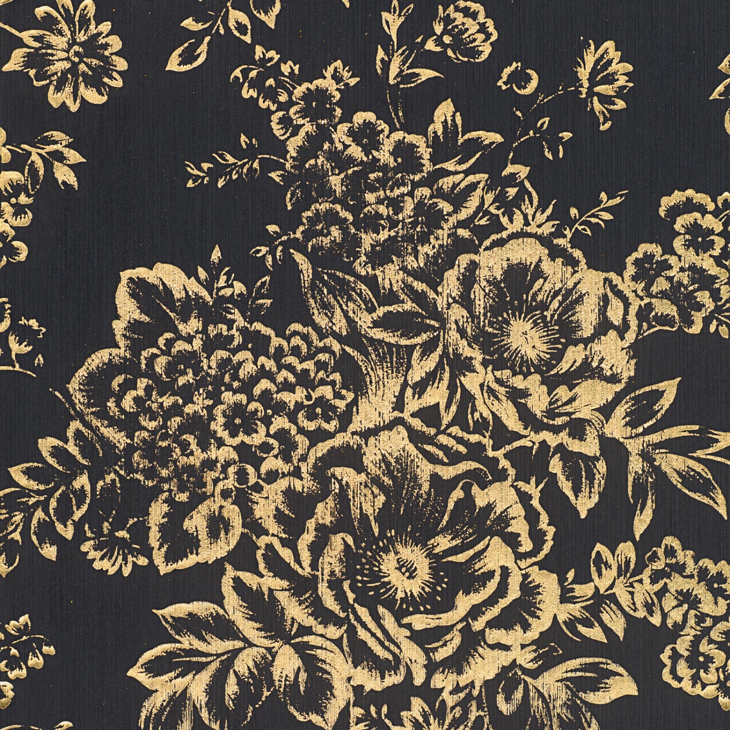Bricoflor Textil Blumentapete Schwarz Gold Vlies Textiltapete mit Blumen im Barock Stil Elegant Florale Tapete mit Metallic Effekt für Wohnzimmer von Bricoflor