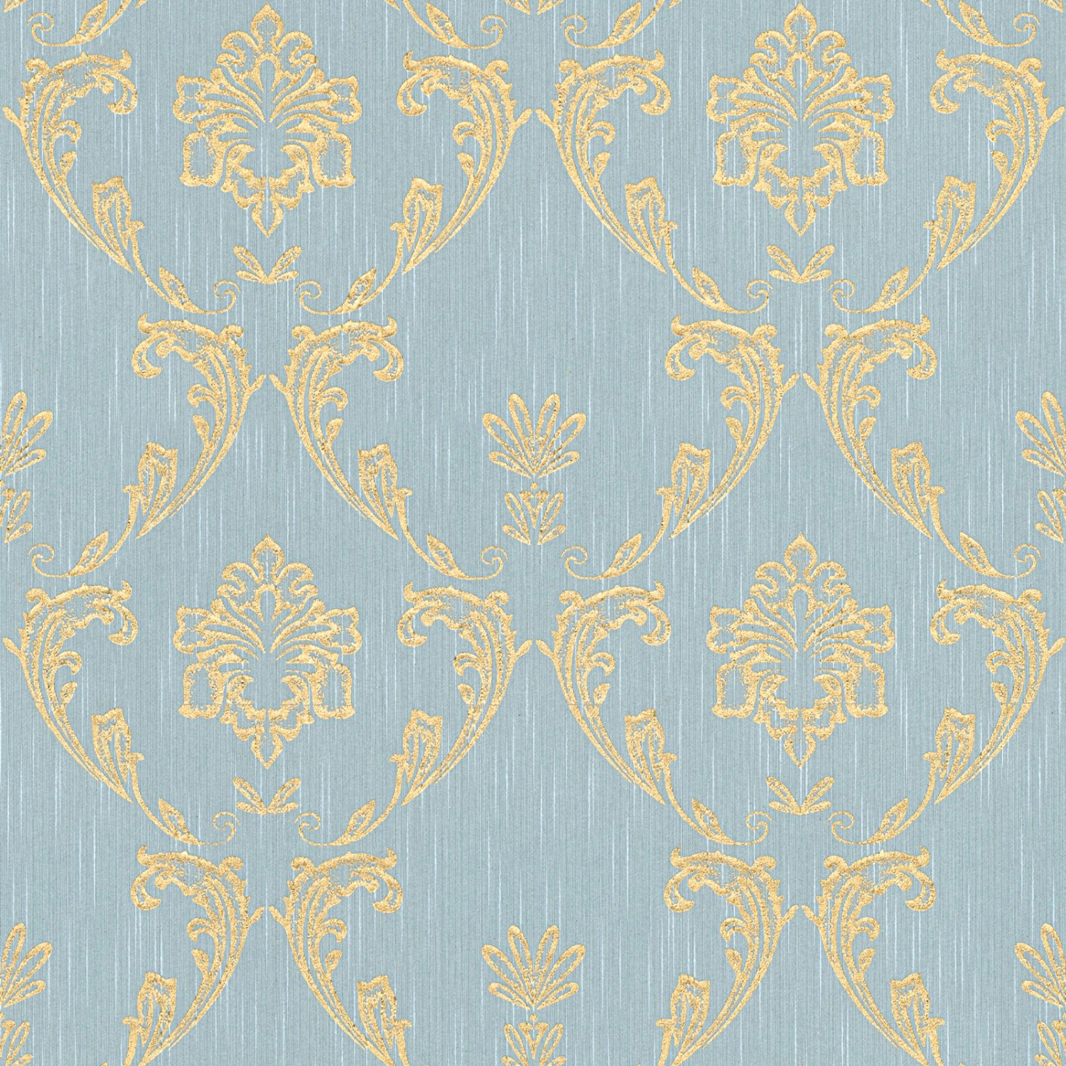 Bricoflor Textil Tapete Edel Ornament Vliestapete Hellblau Gold für Schlafzimmer und Esszimmer Vlies Textiltapete mit Glitzer Metallic Effekt Elegant von Bricoflor