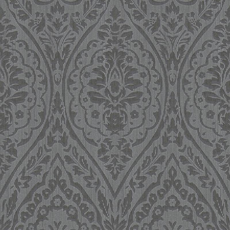 Bricoflor Textil Tapete in anthrazit Landhaus Vliestapete mit Ornament in Dunkelgrau Barock Textiltapete Schwarz Grau für Wohnzimmer und Schlafzimmer von Bricoflor