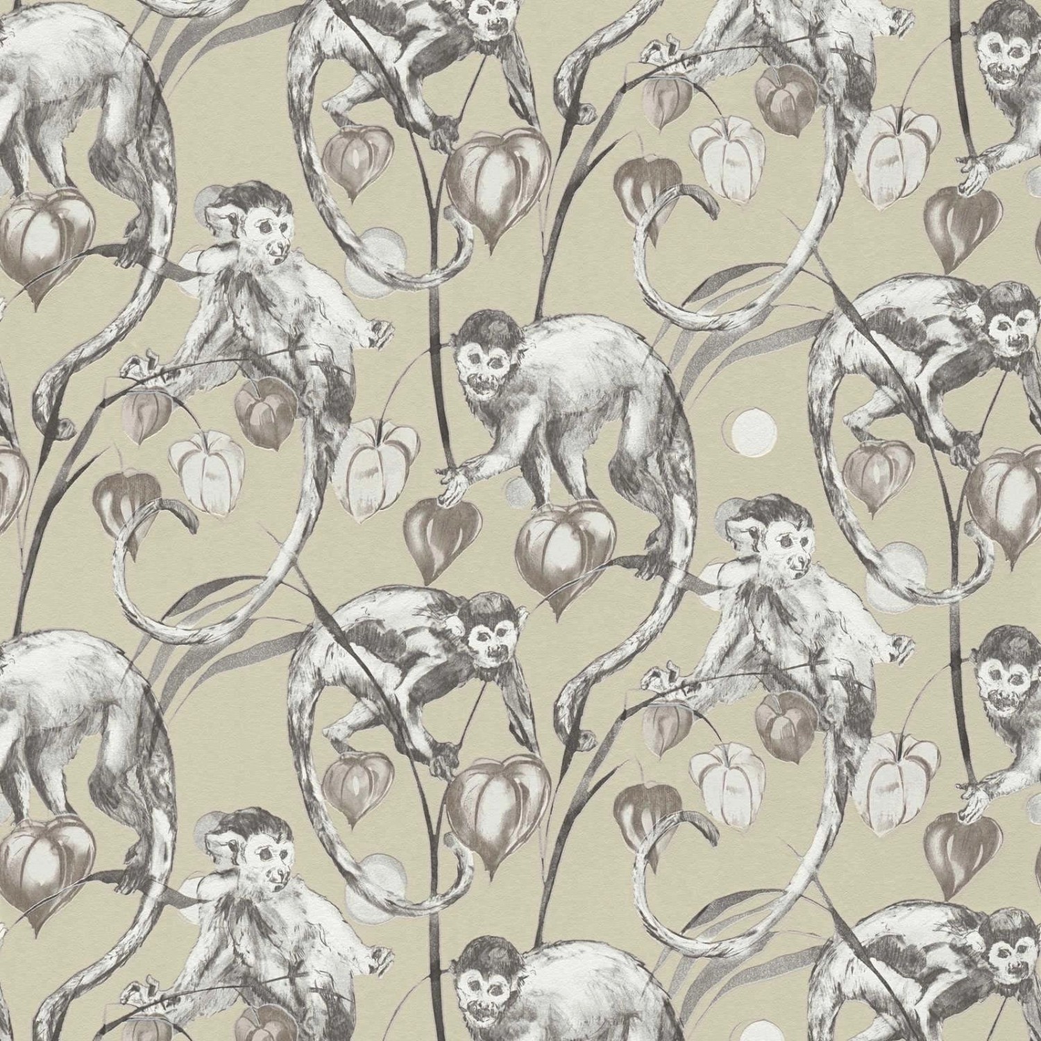 Bricoflor Tier Tapete mit Affen in Dschungel Tropische Vliestapete mit Affe und Palmenblätter Muster Beige Grau Vlies Affentapete für Wohnzimmer von Bricoflor