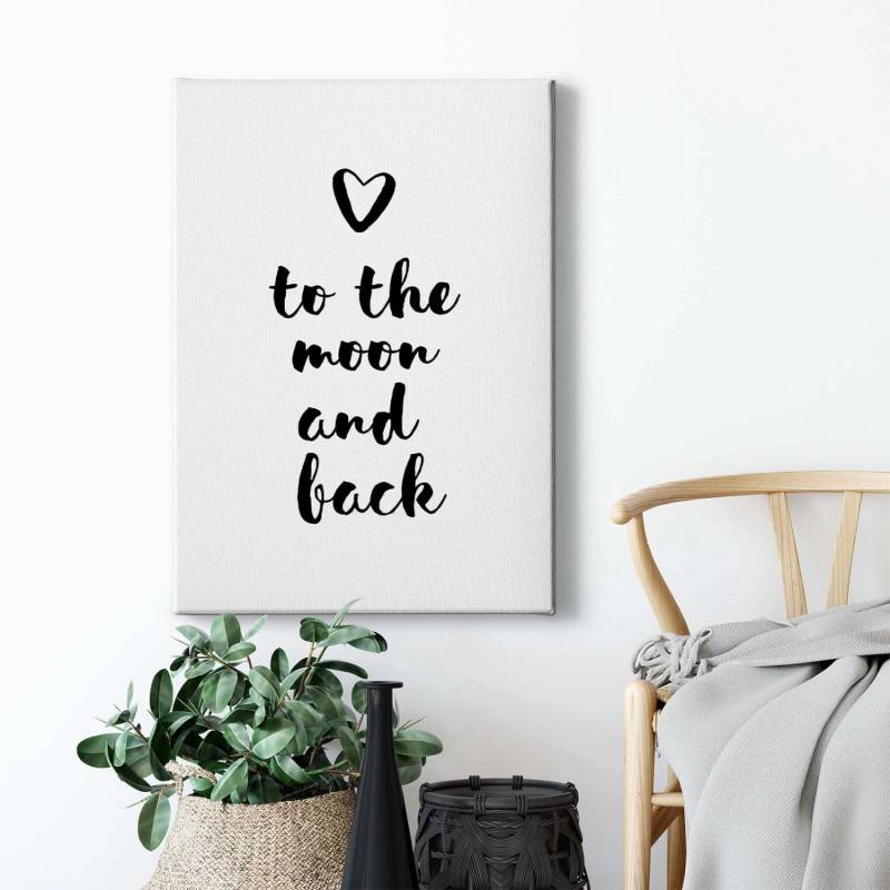Bricoflor To The Moon And Back Bild Leinwandbild In Schwarz Weiß Ideal Für Teenager Und Wohnzimmer Modernes Spruch Bild Mit Herz Design von Bricoflor