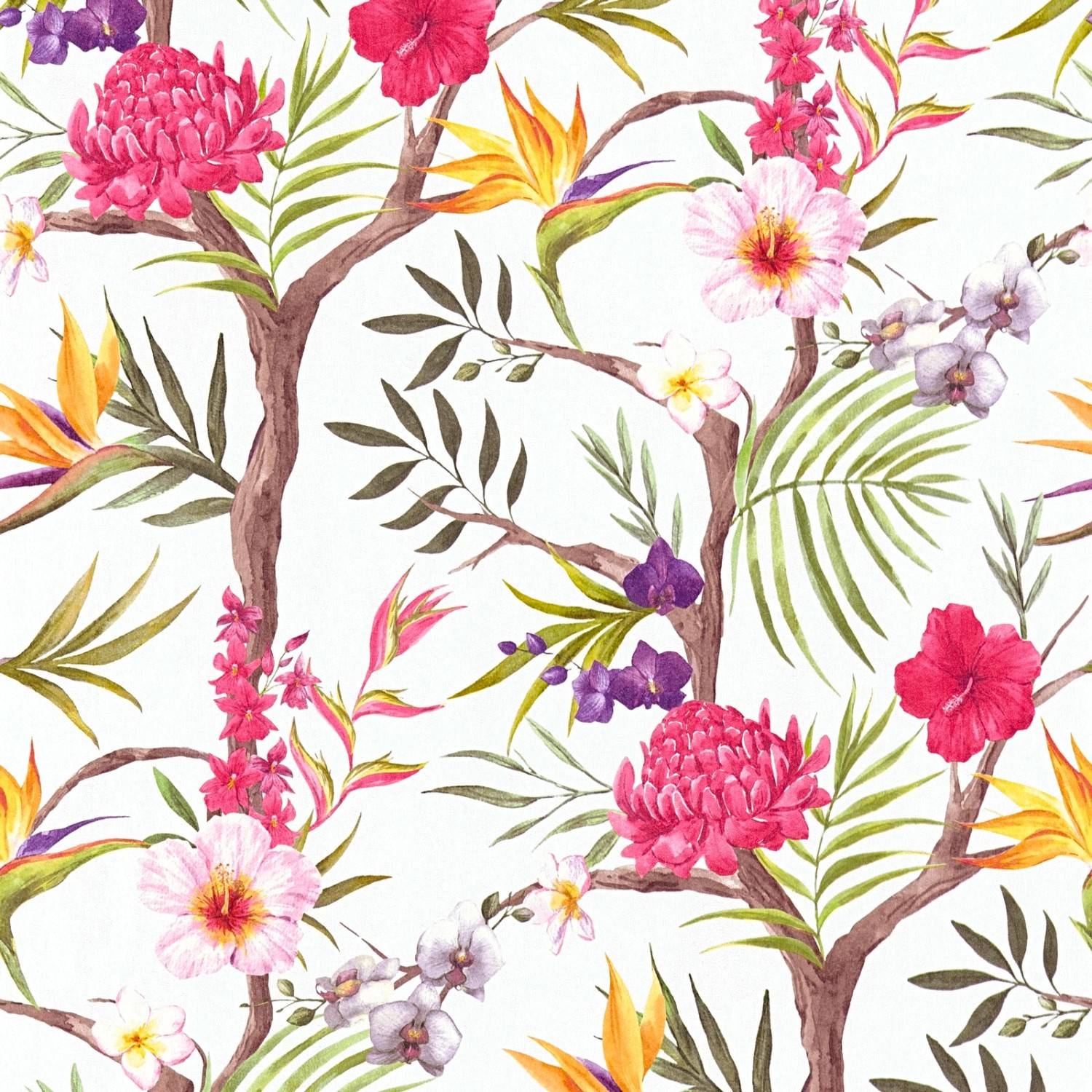 Bricoflor Tropische Tapete Bunt Tropical Vliestapete mit Blumen und Farn Design Weiße Dschungel Wandtapete mit Hibiskus für Wohnzimmer von Bricoflor