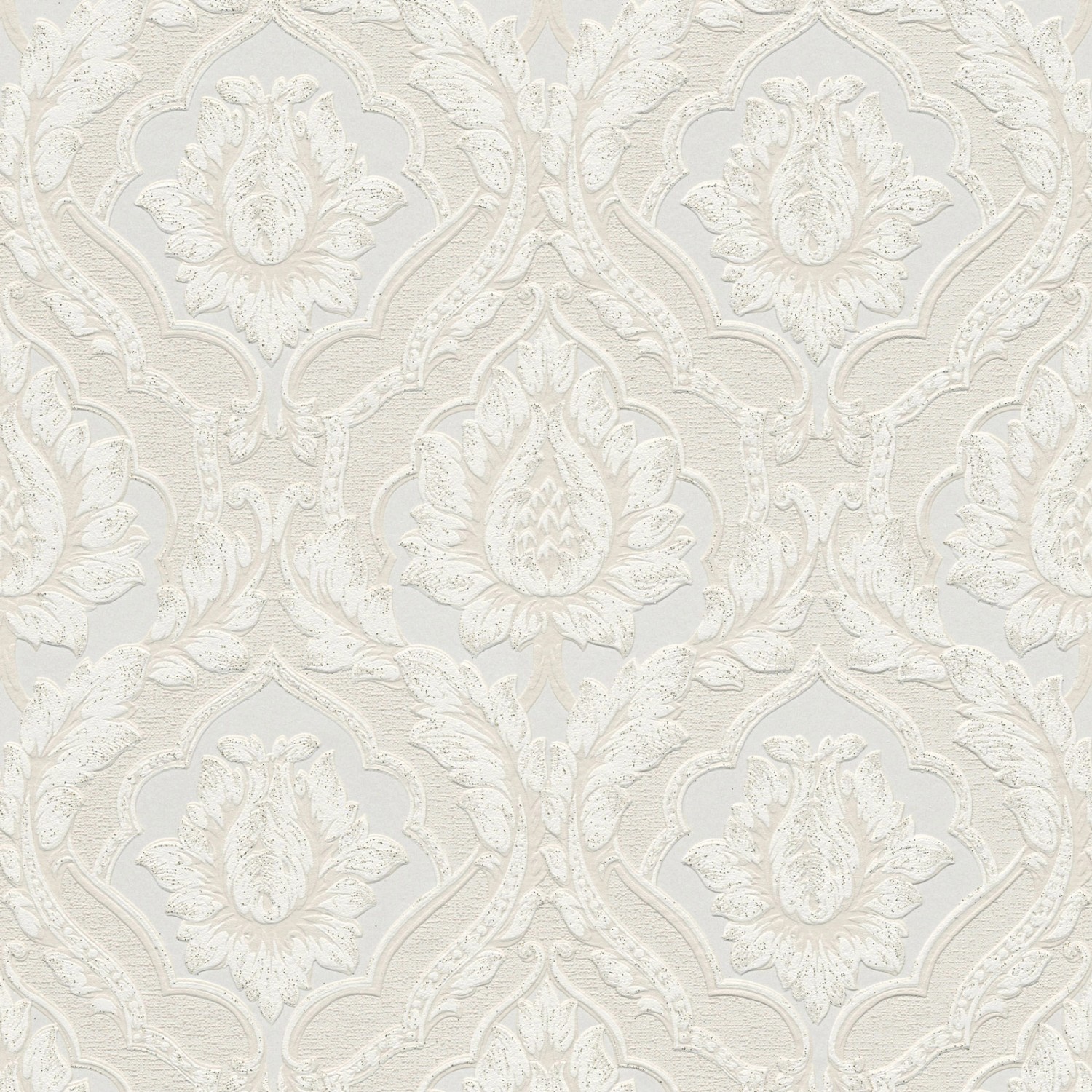 Bricoflor Vintage Tapete in Creme Weiß Vinyl Papiertapete mit Struktur für Schlaf und Esszimmer Romantische Barock Wandtapete mit Glitzer Ornament von Bricoflor