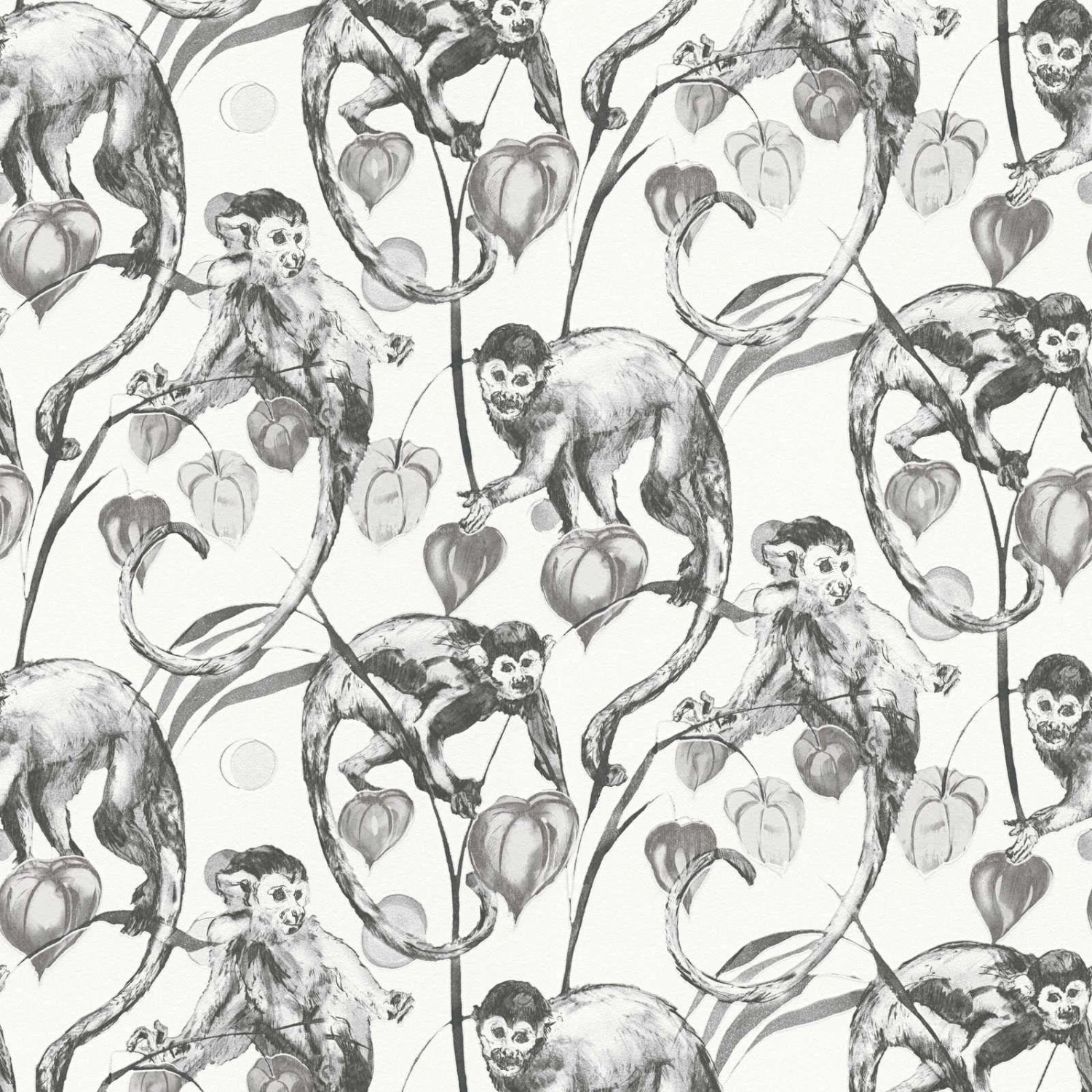 Bricoflor Vintage Tapete mit Affe Tropische Vliestapete mit Palmenblätter und Tier Muster Vlies Affentapete Schwarz Weiß für Wohn und Schlafzimmer von Bricoflor
