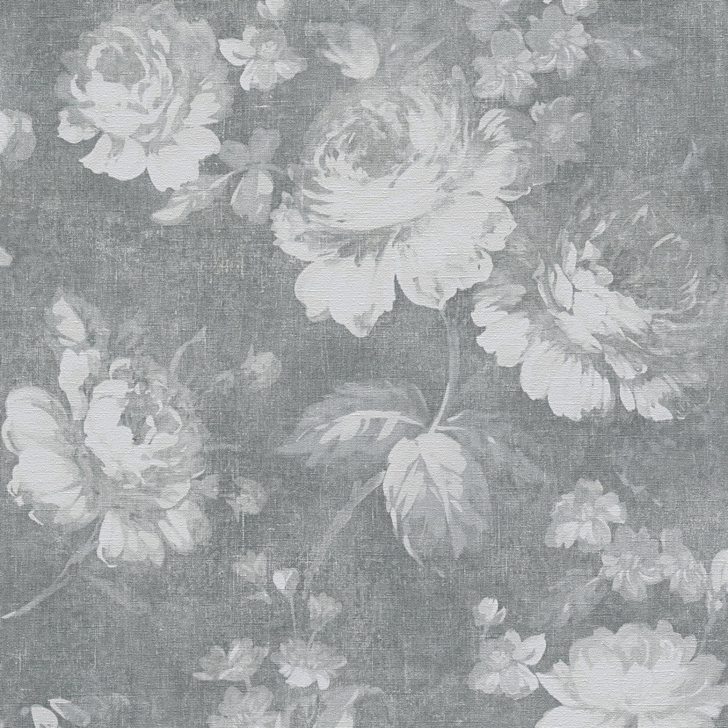 Bricoflor Vintage Tapete mit Rosen Graue Vliestapete mit Blumen in Leinenoptik Nostalgisch Romantische Vlies Rosentapete für Schlaf und Esszimmer von Bricoflor