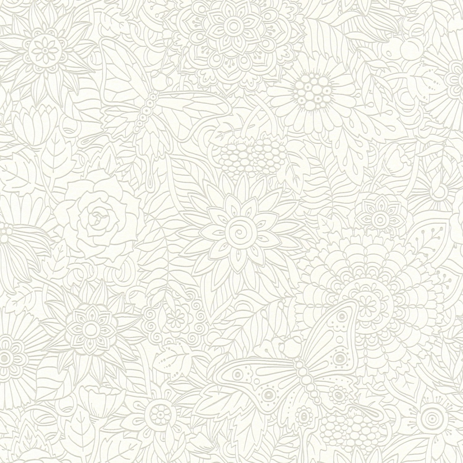 Bricoflor Vlies Blumentapete Weiß Florale Tapete mit Blumenmuster und Schmetterling Vinyl Vliestapete mit Blumen und Mandala Muster für Schlafzimmer von Bricoflor