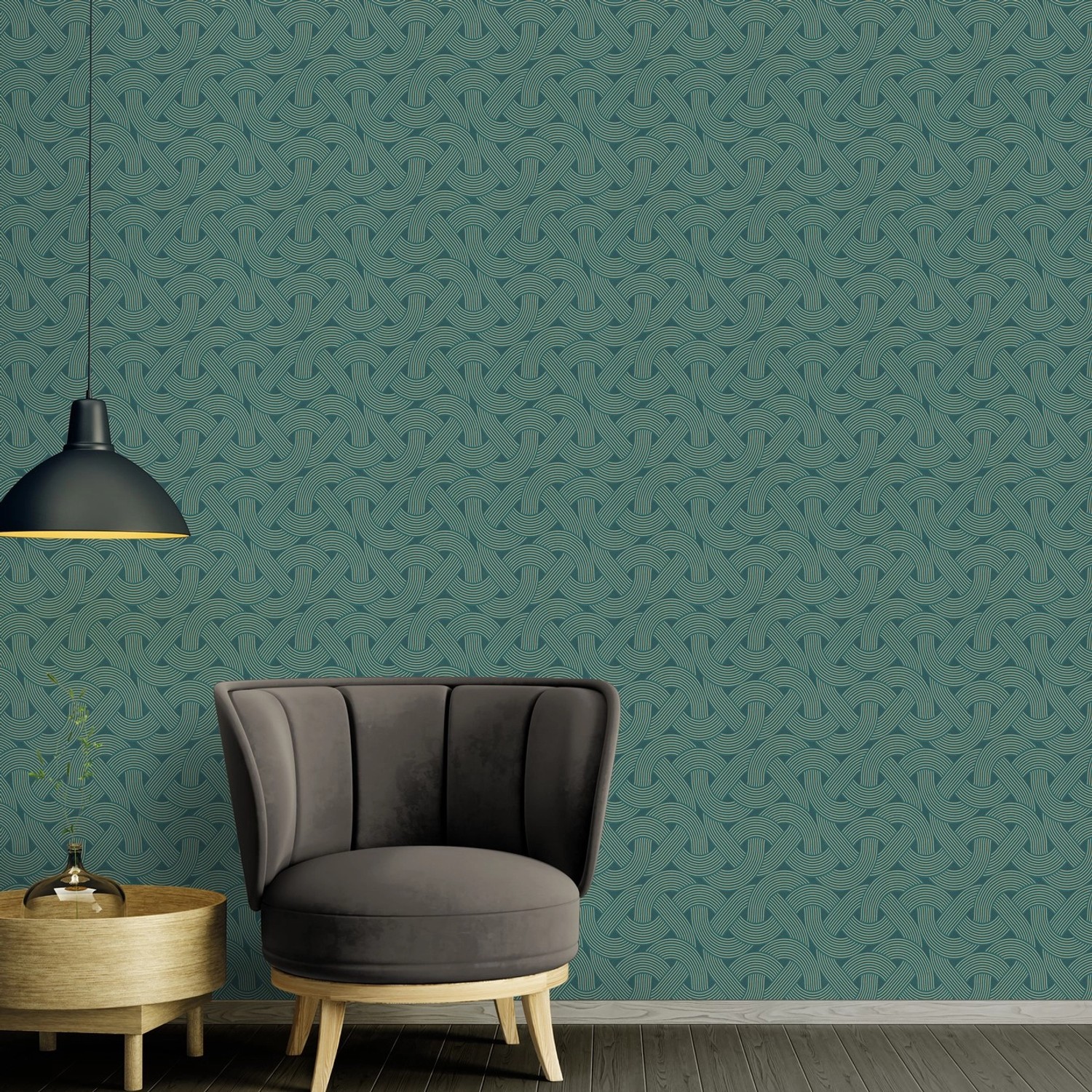 Bricoflor Art Déco Tapete Grün Gold Elegante Vliestapete Im Mid Century Stil Mit Metallic Effekt Für Wohnzimmer Und Esszimmer von Bricoflor