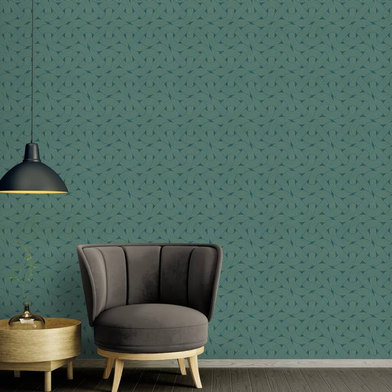 Bricoflor Art Déco Tapete Grün Gold Elegante Vliestapete Im Mid Century Stil Mit Metallic Effekt Für Wohnzimmer Und Esszimmer von Bricoflor