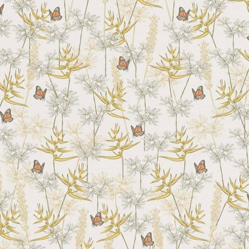 Bricoflor Tapete Schmetterlinge Floral Vlies Blumentapete Im Vintage Stil Landhaus Vliestapete Creme Gelb Ideal Für Schlafzimmer von Bricoflor