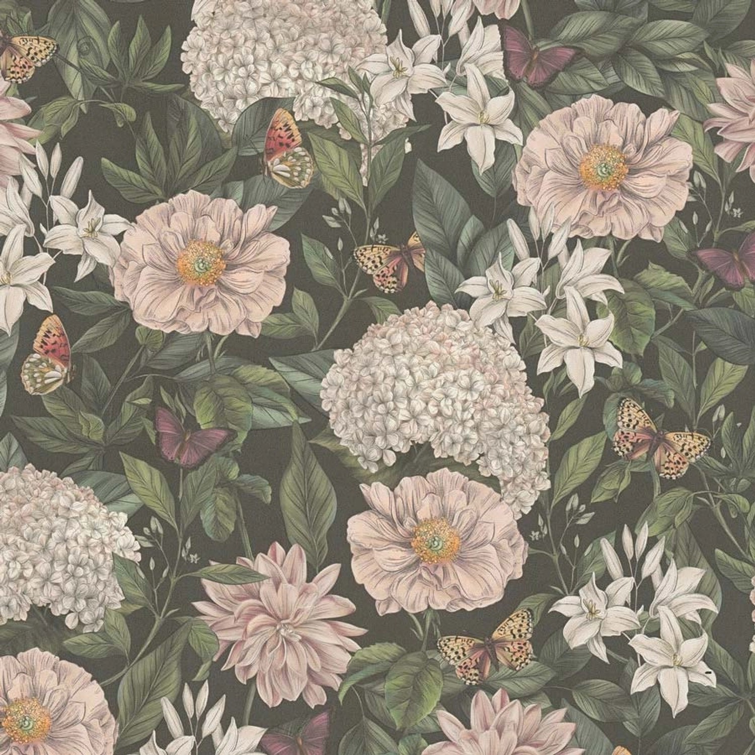 Bricoflor Botanik Tapete Mit Blumen Und Schmetterlingen Ausgefallene Blumentapete Mit Hortensie Und Dahlie In Schwarz Grün Rosa Bricoflor Botanik Tapete Mit Blumen Und Schmetterlingen Ausgefallene Blumentapete Mit Hortensie Und Dahlie In Schwarz Grün Rosa von Bricoflor