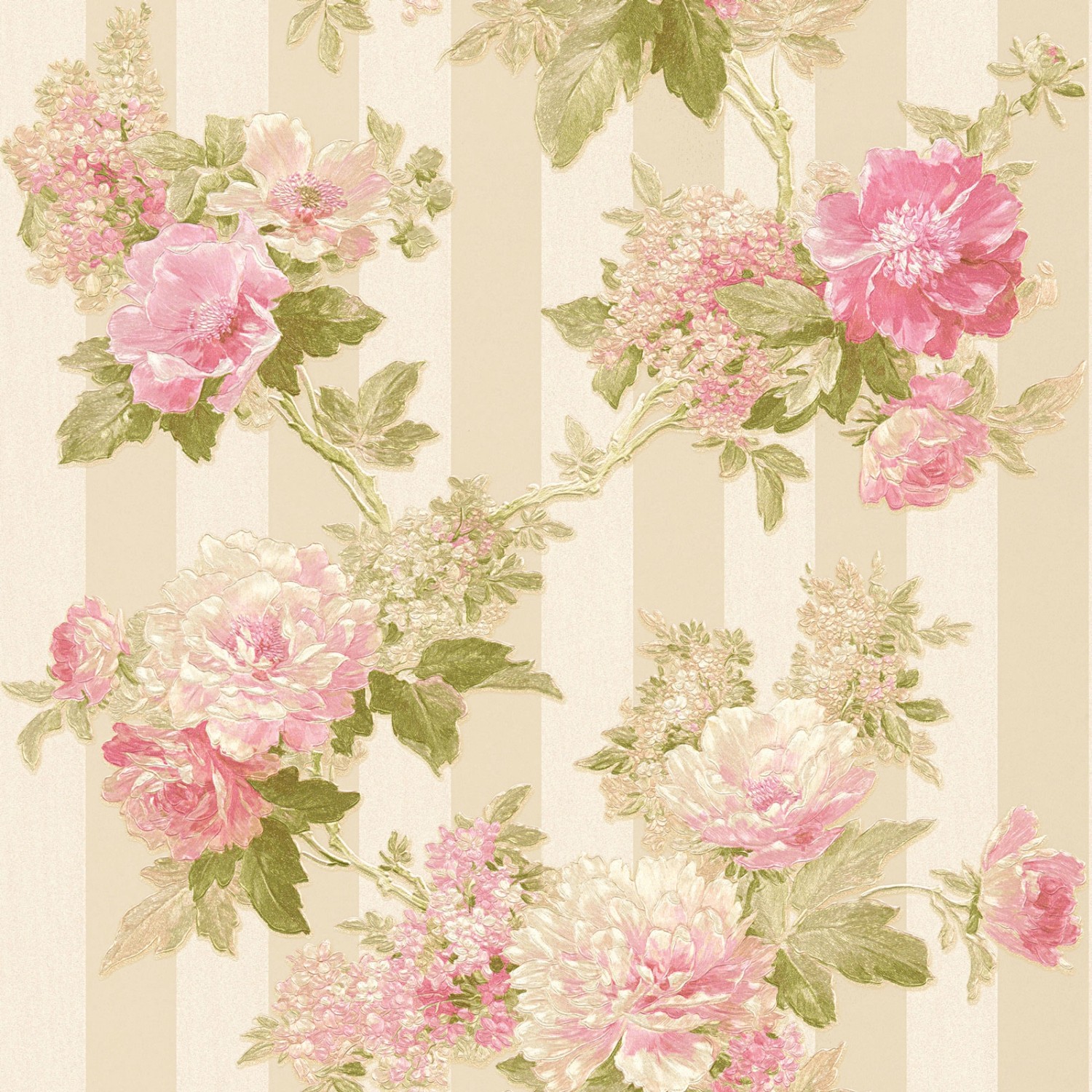 Bricoflor Vliestapete mit Streifen und Rosen Florale Tapete Gestreift in Rosa Grün Beige Romantische Vlies Streifentapete mit Blumen für Schlafzimmer von Bricoflor