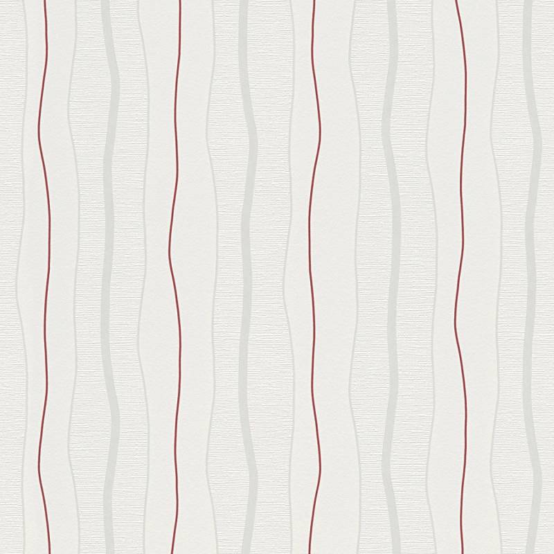 Bricoflor Weiße Vliestapete Gestreift Esszimmer und Wohnzimmer Tapete mit Dünnen Streifen in Rot und Grau Moderne Streifentapete mit Linienmuster von Bricoflor