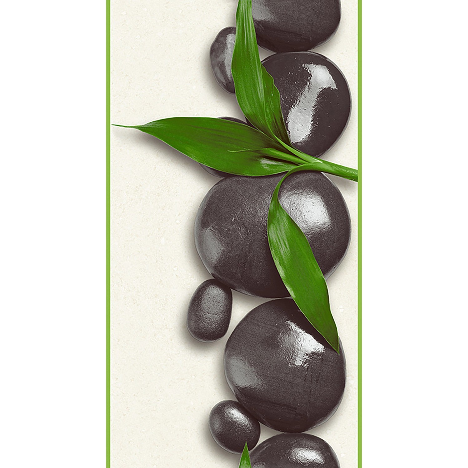 Bricoflor Wellness Tapete Blätter Steine Asiatische Wandtapete Selbstklebend in Weiß Schwarz Grün Panel Vinyltapete mit Bambusblätter für Badezimmer von Bricoflor