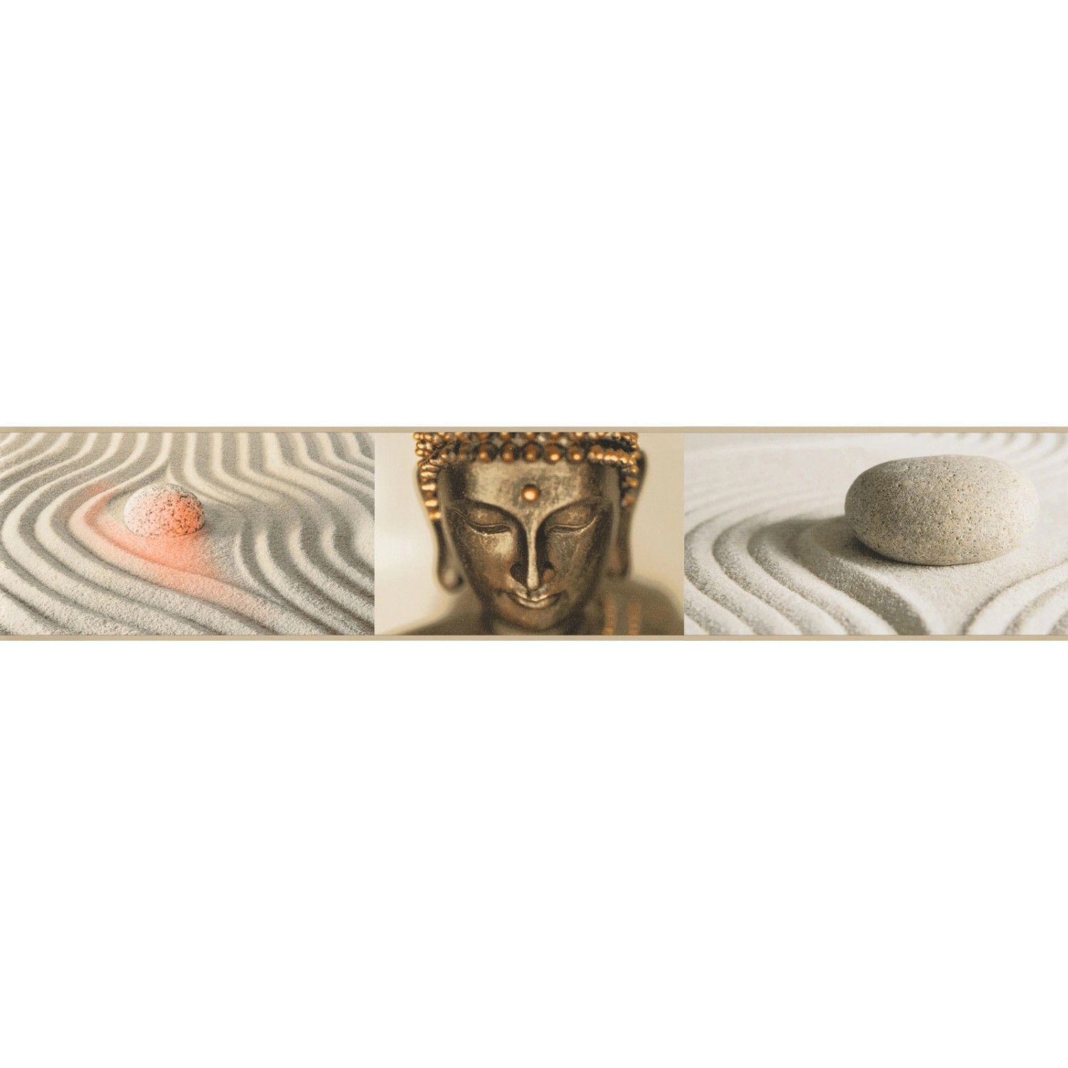 Bricoflor Wellness Tapeten Bordüre Buddha Tapetenbordüre mit Steinen in Sand Ideal für Schlafzimmer und Badezimmer Selbstklebende Wandbordüre in Beige 30 von Bricoflor