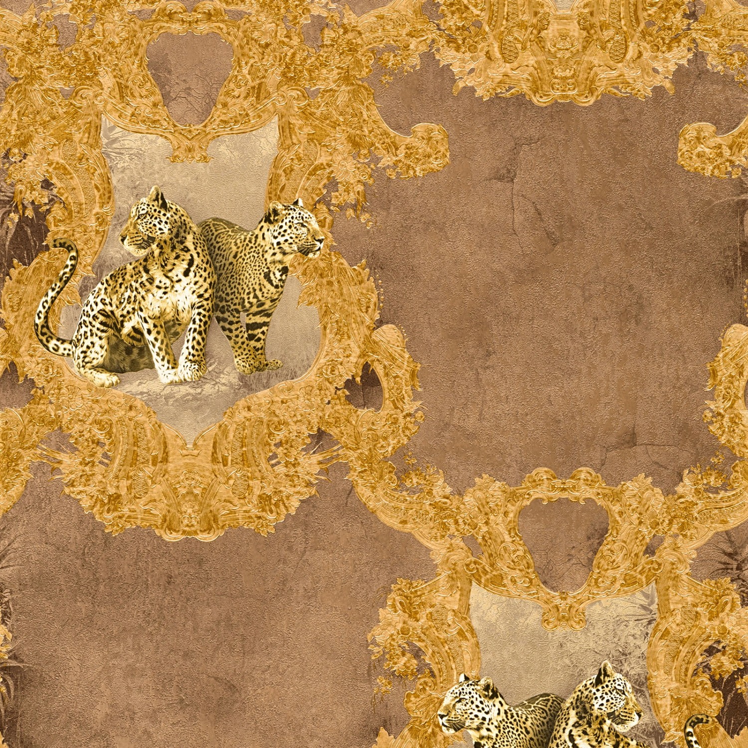 Bricoflor ausgefallene Barock Tapete Braun Gold Leoparden Vliestapete Im Rokoko Stil Besonders Vlies Barocktapete mit Ornament und Tier für Wohnzimmer von Bricoflor