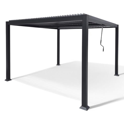 Briconess.com Bioklimatische Pergola 4 x 4 aus dunkelgrauem Aluminium mit schwenkbarer Sonnenblende von Briconess.com