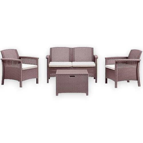 Briconess.com Gartenmöbel-Set aus Kunstharz in Rattan-Optik, 2-Sitzer-Sofa mit zwei Sesseln und einem Tisch, Braun Briconess.com Gartenmöbel-Set aus Kunstharz in Rattan-Optik, 2-Sitzer-Sofa mit zwei Sesseln und einem Tisch, Braun von Briconess.com