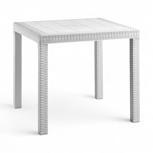 Briconess.com Modularer Tisch aus Kunstharz, Rattan-Effekt, 90 x 90 x 72 cm, Latir – Weiß von Briconess.com