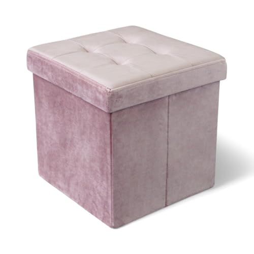 Briconess.com Quadratischer Sitzhocker aus rosafarbenem Samt für Wohnzimmermöbel 38 x 38 x 38 cm von Briconess.com