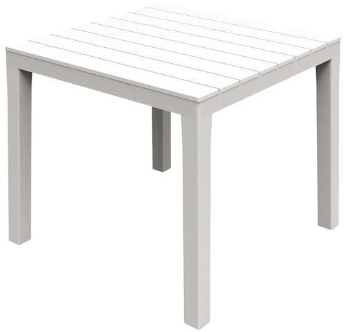 Briconess.com Weißer quadratischer Tisch 80 x 80 cm aus Kunstharz in Holzlattenoptik Bali von Briconess.com