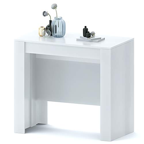 Multifunktionaler ausziehbarer Konsolentisch, glänzend weiße Farbe, Maße 90 x 78 x 51 cm von Bricozone