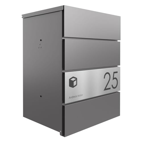 Briefkasten Manufaktur Design Aufputz Paketbox Kant Edition - Elegance 1 individuell mit Ihrem Namen & Hausnummer (DB 703 eisenglimmer) von Briefkasten Manufaktur Lippe GmbH