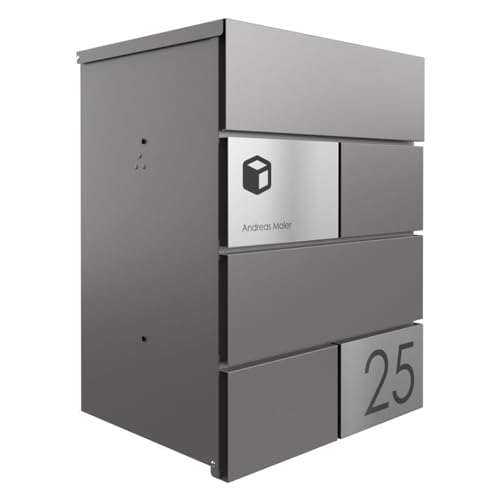 Briefkasten Manufaktur Design Aufputz Paketbox Kant Edition - Elegance 3 individuell mit Ihrem Namen & Hausnummer (DB 703 eisenglimmer) von Briefkasten Manufaktur Lippe GmbH