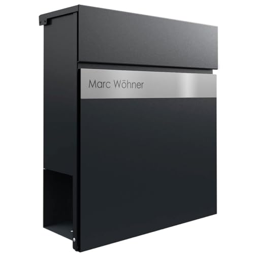 Briefkasten Manufaktur Design Briefkasten Kant Edition mit Zeitungsfach - Elegance 2 individuell mit Ihrem Namen (RAL 9005 tiefschwarz) von Briefkasten Manufaktur Lippe GmbH