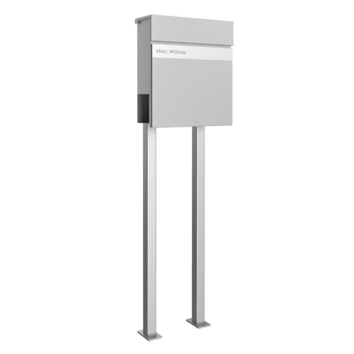 Briefkasten Manufaktur Design Standbriefkasten Kant Edition mit Zeitungsfach - Elegance 2 individuell mit Ihrem Namen - 120cm Edelstahl-Ständer (RAL 9007 graualuminium) von Briefkasten Manufaktur Lippe GmbH