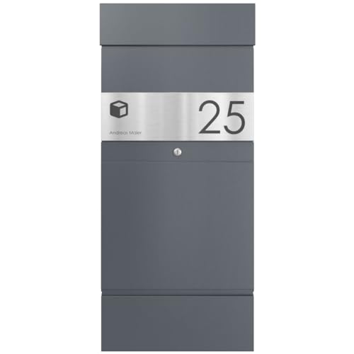 Briefkasten Manufaktur Freistehende Paketbox KLEIST Edition - Design Elegance 1 - Paketbriefkasten - XXL Briefkasten mit Namen und Hausnummer graviert (RAL 7016 anthrazitgrau) von Briefkasten Manufaktur