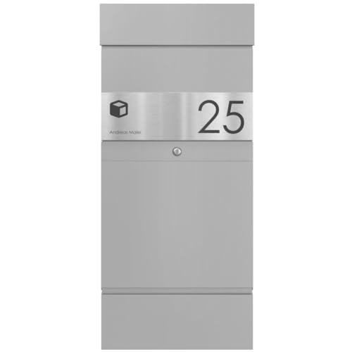 Briefkasten Manufaktur Freistehende Paketbox KLEIST Edition - Design Elegance 1 - Paketbriefkasten - XXL Briefkasten mit Namen und Hausnummer graviert (RAL 9007 graualuminium) von Briefkasten Manufaktur