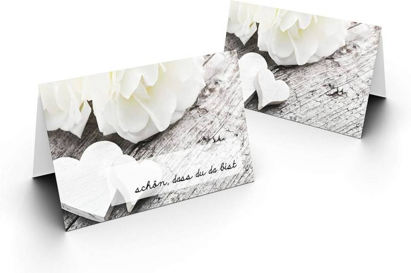 Briefumschläge24Plus Papierdekoration Papierdekoration Platzkarte Herzen Weiß 50 Stück, Papier UV-Lack glänzend von Briefumschläge24Plus