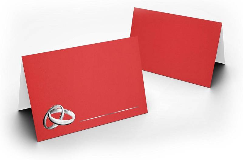 Briefumschläge24Plus Papierdekoration Papierdekoration Platzkarte Rot mit silber Ringe 50 Stück, Ringe UV-Lack glänzend von Briefumschläge24Plus