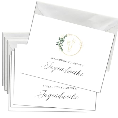 Briefzauber 12x Einladungskarten Jugendweihe mit 12x Umschlägen | Set aus Din A6 Jugendweiheeinladungskarten mit Einfüllhilfe | Verfügbar für verschiedene Anlässe | Motiv: Jugendweihe - Minimal Briefzauber 12x Einladungskarten Jugendweihe mit 12x Umschlägen | Set aus Din A6 Jugendweiheeinladungskarten mit Einfüllhilfe | Verfügbar für verschiedene Anlässe | Motiv: Jugendweihe - Minimal von Briefzauber
