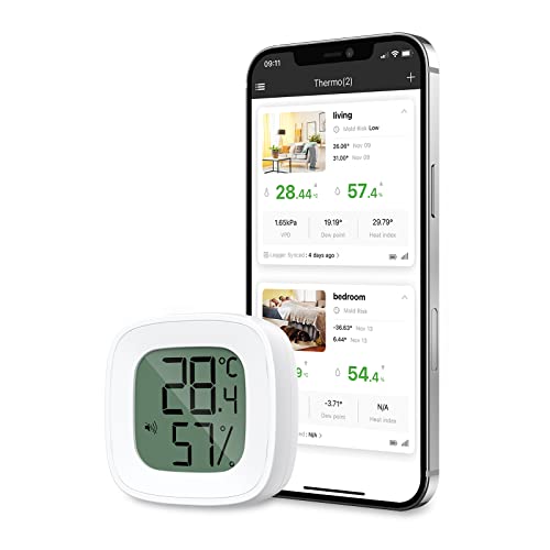 Brifit Thermometer Hygrometer, Bluetooth Thermometer Hygrometer mit Smart App-Steuerung, Raumthermometer Innen mit Datenspeicherung, für Innenraum, Gewächshaus, Babyraum, Weinkeller, Büro von Brifit