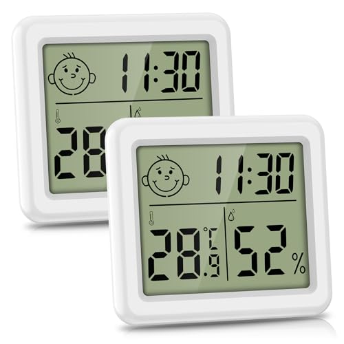 Brifit Digital Hygrometer Thermometer, Tragbares Hygrometer Innen mit Hoher Genauigkeit, Temperatur und Feuchtigkeitsmessgerät mit Uhr, Raumklimaanzeige, Raumthermometer für Büro, Heim (2 Stück) von Brifit