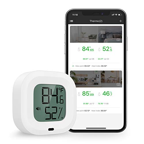Brifit Drahtloses Thermometer Hygrometer, Bluetooth 5.0 Luftfeuchtigkeitstemperatur-Sensor mit Datenexport für iOS Android, 35 m kabellose Reichweite, Alarmfunktion, Gitarrenkoffer, Gewächshaus von Brifit