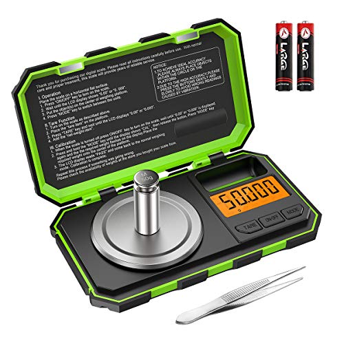 Brifit Feinwaage, 50g /0.001g Digitalwaage Taschenwaage, Goldwaage, Schmuckwaage, Präzisonswaage Milligrammwage Mit 50g Kalibriergewicht und Pinzette, 6 Einheiten, Tara & Auto Off Funtion (Grün) von Brifit