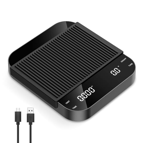 Brifit Kaffeewaage mit Timer, Espresso Waage 3kg/0.1g, Hochpräzise Feinwaage, Waage Küchenwaage USB, Kaffee Waage mit LED-Anzeige, Tara Funktion, Touch-button., Auto Aus, Gehärtete Glasoberfläche von Brifit