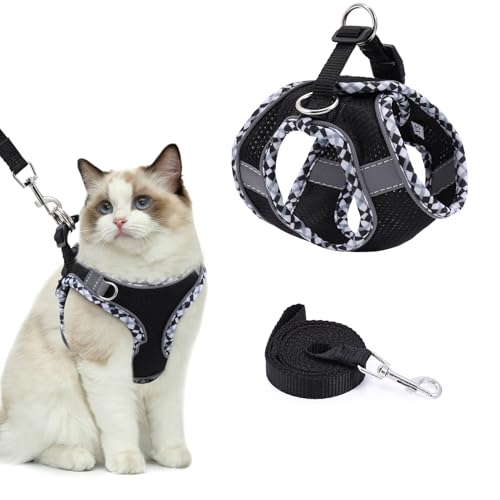 Brifit Katzenleine mit Geschirr Set, Katzengeschirr mit Leine Ausbruchsicher, Softgeschirr für Katze Verstellbare Katzenweste mit Reflektierende Streifen, Cat Harness [XS] Anwendbares Gewicht: 3-5Kg von Brifit