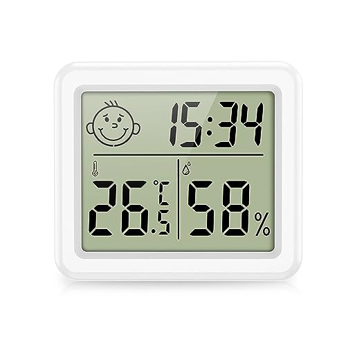 Brifit Digital Thermometer Hygrometer, Tragbares Hygrometer Innen mit hohen Genauigkeit, Temperatur und Luftfeuchtigkeitsmesser mit Uhr, Raumklima-Indikator, Raumthermometer für Gewächshaus,Büro,Heim von Brifit