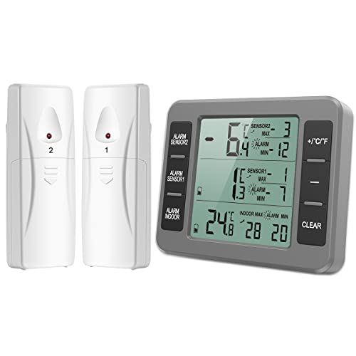 Brifit Kühlschrankthermometer, Gefrierschrank-thermometer, Digitales Kühlschrank Thermometer Innen Außen mit Temperatur Alarm, 2 Sensoren, MIN/MAX,Temperaturtrendanzeige Pfeil Brifit Kühlschrankthermometer, Gefrierschrank-thermometer, Digitales Kühlschrank Thermometer Innen Außen mit Temperatur Alarm, 2 Sensoren, MIN/MAX,Temperaturtrendanzeige Pfeil von Brifit