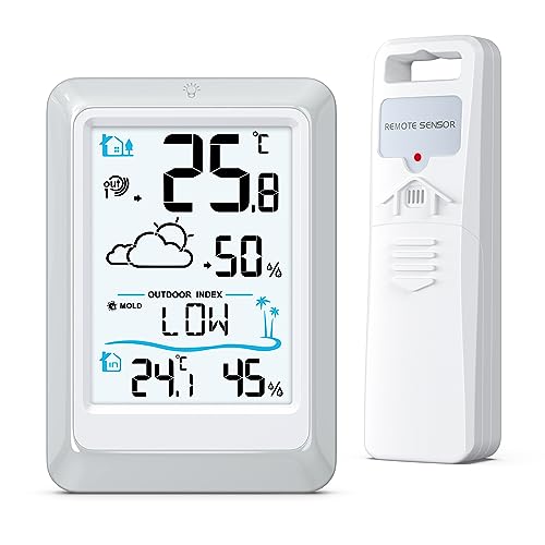 Brifit Wetterstation Funk mit Außensensor, Digital Thermometer Hygrometer Innen und Außen, Funkthermometer mit Wettervorhersage, Raumthermometer Hydrometer Feuchtigkeit mit Hintergrundbeleuchtung von Brifit