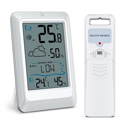 Brifit Wetterstation Funk mit Außensensor, Funkwetterstation mit Wettervorhersage, Hintergrundbeleuchtung, Außen Innen Thermometer Hygrometer, Raumthermometer Funk für Zuhause, Garten, Büro von Brifit