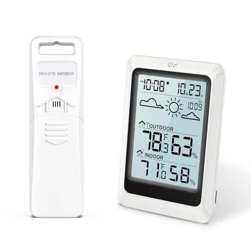 Brifit Wetterstation mit Außensensor, Multifunktionale Funkwetterstation mit Temperaturanzeige, Digital Thermometer Innen/Außen, Raumthermometer mit Wettervorhersage, Uhrzeitanzeige, Datum, Wecker von Brifit